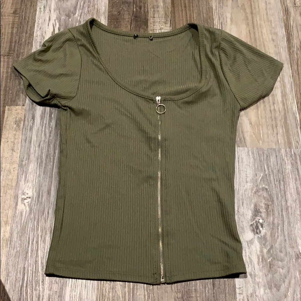 Green zip up crop top